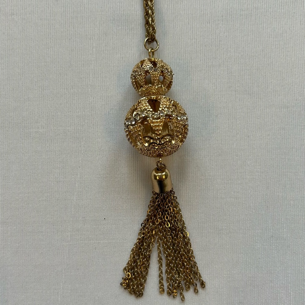 Lily Morgan Long Gold Chain Necklace with Bubble Tassel Rhinestone Pendant